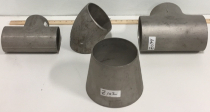 (1) Eclstrom 4”OD x 10GA T316L Steel Tee Section (1) Eckstrom 8” x 6” T316L Steel Cone (1) Kanzen 5” 304L Steel Elbow (1) Enlin 5” 304L Steel Tee Section