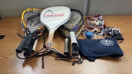 Racquetball Raquest, Raquetball Ball, Safety Glasses and NFD T-Shirt