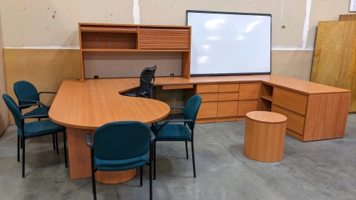 Executive Wraparound Desk w/Chairs, Hutch, Whiteboard, More