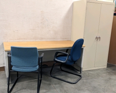 Wood Top Metal Desk w/Chairs, Metal Cabinet