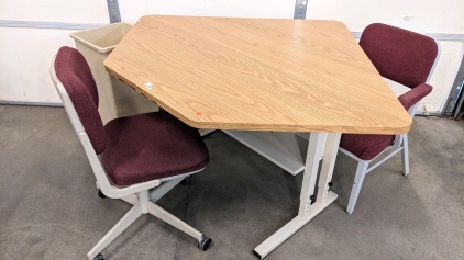 Adjustable Height Desk w/Chairs & Trash Bin