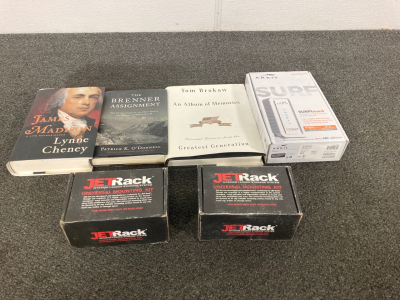 Books, wall mounts, Wi-Fi router