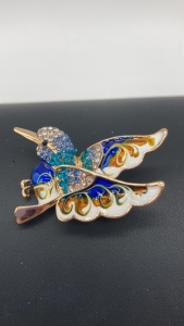 Blue & White Hummingbird Pin