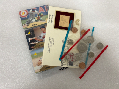 Collectible Baseball Cards, Gold Plated Collector Stamp and 1971 US Mint Set