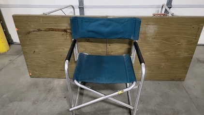 Folding Coleman Camp Chair with Vintage Metal Folding Table