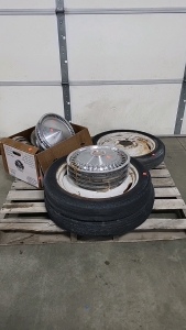 Hub Caps with (3) 6 Lug Wheels and Tires