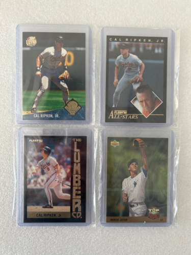 (3) Cal Riken Jr. Insert Cards and (1) Derek Jeter Rookie Card