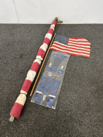 Full Size American Flag, Small American Flag, and NFL Broncos Suspenders