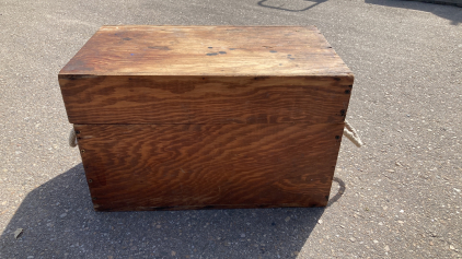 Wooden Trunk with Assortment of Items