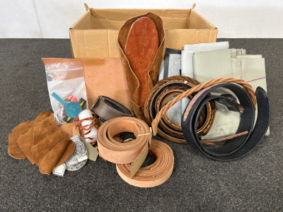 Box With Leather Scraps and Belts