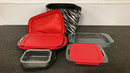 Pyrex Dishes With Carrier And Bin