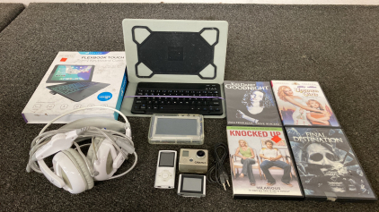 Tablet Case With Keyboard, Headphones, Ipods, Go Pro, JP5 Mini And DVD&rsquo;s