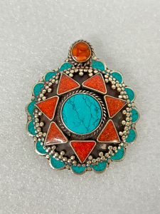Beautiful Tibetan Turquoise and Coral Necklace Pendant