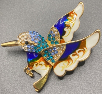 Blue+White Hummingbird Pin