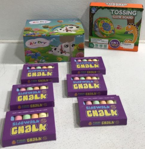 (6) Sidewalk Chalks, Air Dry Modeling Clay, Tossing Game