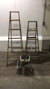 (2)Vintage Wood Ladders (1) Vintage Step Stool