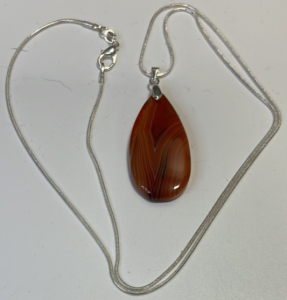 Beautiful Orange Striped Teardrop Agate Gemstone .925 Necklace