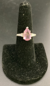 Pear Shaped Pink Kunzite Ring .925 Size 8