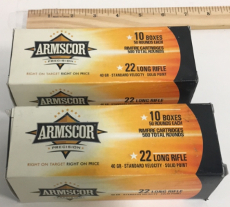 (2) Boxes Of (500) Rounds Armscor .22LR Ammunition