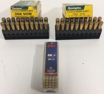 (2) Boxes Of (20) Remington Express Core-Lokt .308 Win Ammunition (1) Mini Mag Of (100) Cci .22lr Ammunition