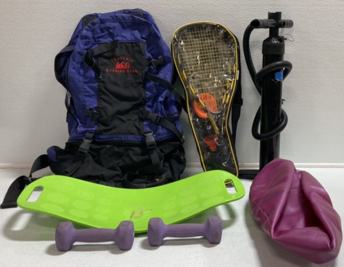 Rackets, Hiking Bag, Pump, Workout Equipment