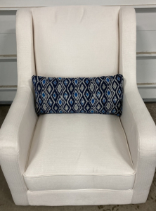 White Accent Chair w/ Blue Throw Pillow