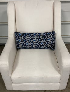 White Accent Chair w/ Blue Throw Pillow