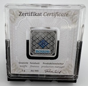 Geiger Silver Bar - 5 Gram .999 Pure, in Assay