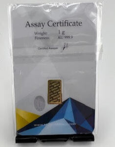 Gold Bar, 1 Gram, .9999 Pure in Assay Package
