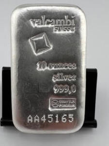 Valcambi 10 Ounce Bar, .999 Pure Silver