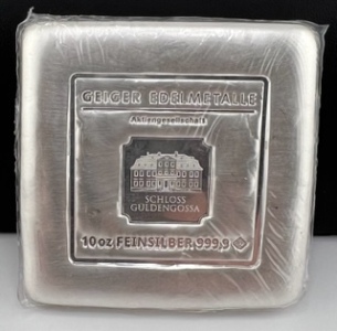 Geiger Silver Bar 10 Troy Oz .999 Pure, Mint Sealed