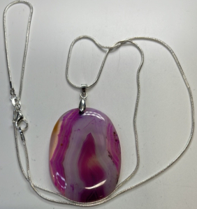 (1) Pink Striped Agate Gemstone .925 Necklace