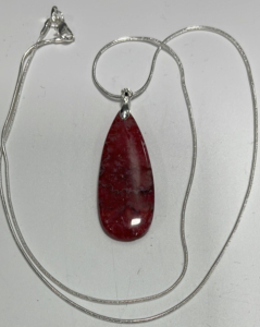(1)Red Druzy Geode Teardrop Gemstone .925 Necklace