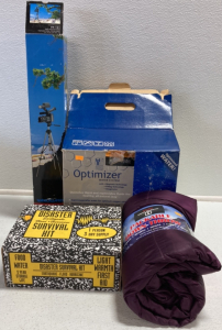 Packable Down Throw, Disaster Survival Kit, Vanguard Tripod, Optimizer Water System