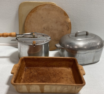 Whirley Pot, Wagner Ware Pot, Rectangular and Circular Pizza Stones, Stone Bake Ware