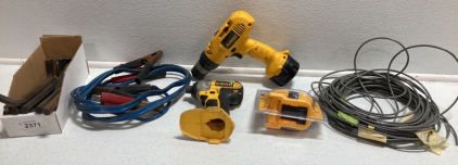 (2) DeWalt Drills and Battery, Wire, Jumper Cables, XL Allen Wrenches