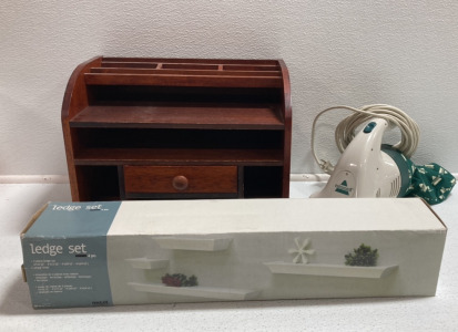 Wood Desk Organizer, 4 pc Ledge Set, Bissell Mini Vac