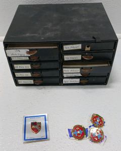 Box With (10) Drawers Full Of Breast Pins
