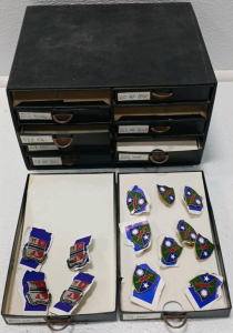Box With (10) Drawers Full Of Breast Pins