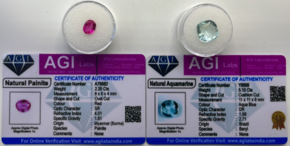 (1) 5.10ct Natural Aquamarine, (1) 2.35ct Natural Painite (Both W/ COA)