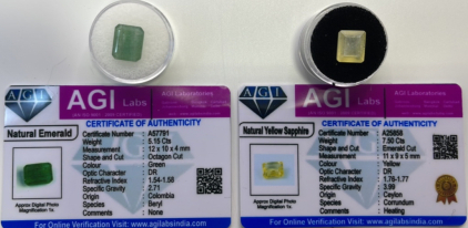 (1) 5.15ct Natural Emerald, (1) 7.50ct Natural Yellow Sapphire (Both W/ COA)