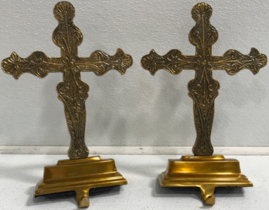 (2) Weighted Gold Cross Hooks for Mantel