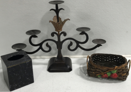 Heavy Metal Candle Holder, Small Basket, Tissue Holder