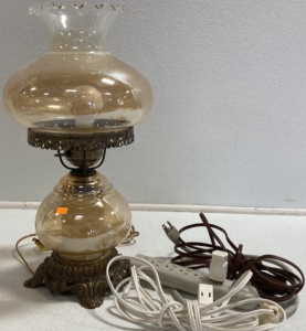 Vintage Glass Shade Lamp, (3) Surge Protectors