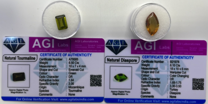 (1) 6.50ct Natural Tourmaline, (1) 8.10ct Natural Diaspore (Both W/ COA)