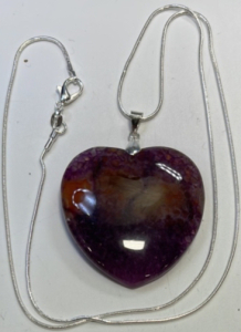 (1) Purple & Orange Fire Agate Heart Gemstone .925 Necklace