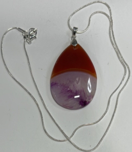 (1) Purple & Orange Druzy Agate Gemstone .925 Necklace