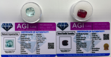 (1) 11.05ct Natural Rubellite Tourmaline , (1) 6.15ct Natural Aquamarine (Both W/ COA)