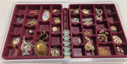 Tray of Costume Jewelry and Broaches