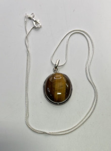 (1) Golden Tiger Eye Jasper Gemstone .925 Necklace